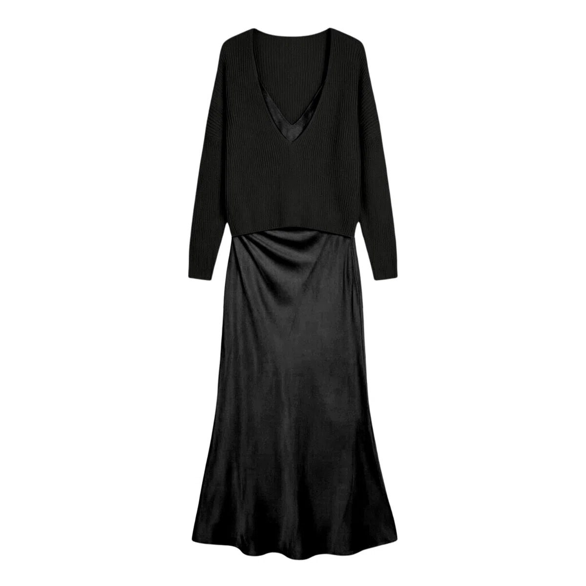 Elegante set di due pezzi composto da una parte superiore in tinta unita e un abito in raso in stile pronto per le donne, perfetto per tutti i giorni, tempo libero, appuntamenti e feste