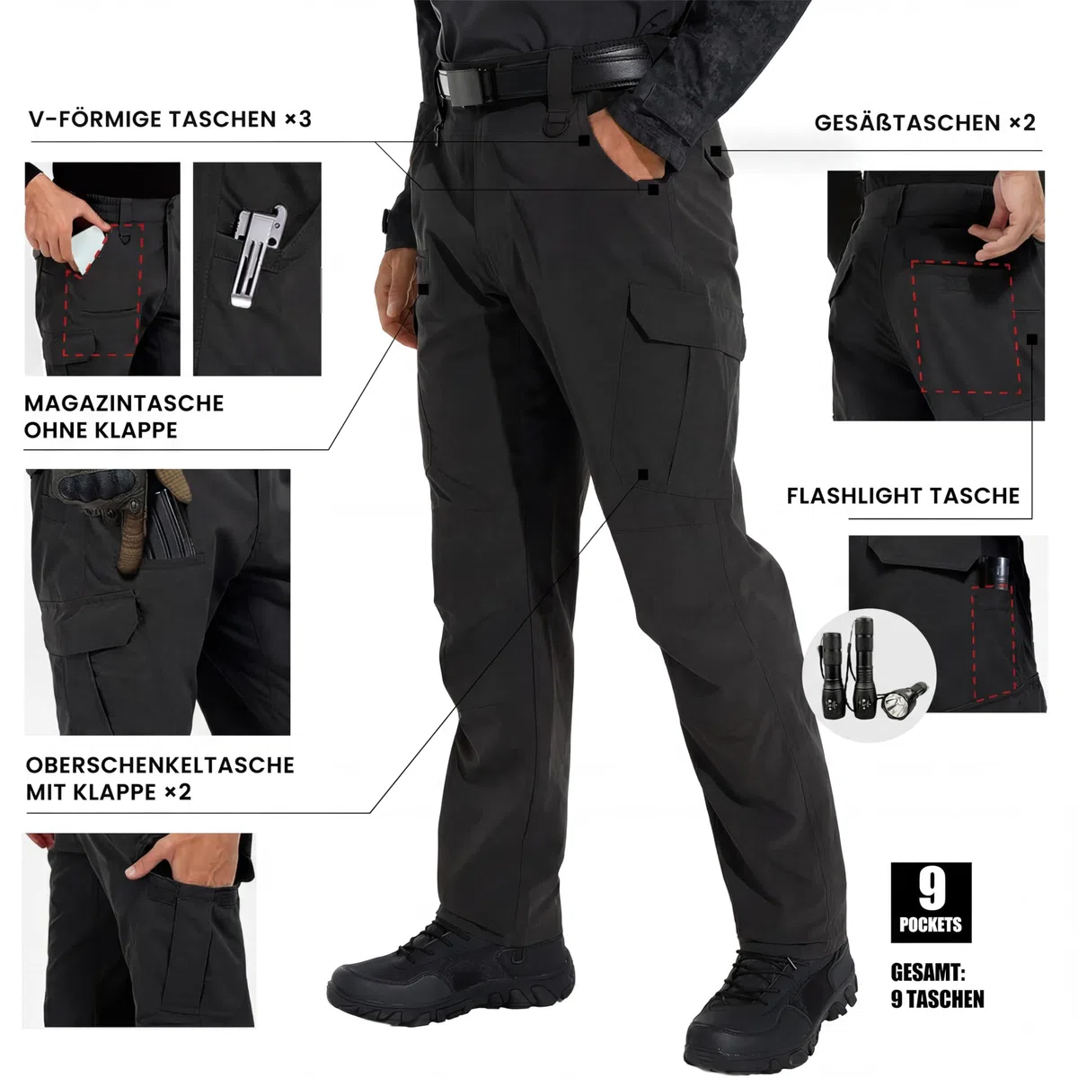 GymBrave Pantaloni da Escursione Uomo Pantaloni Cargo Elasticizzati Pantaloni da Outdoor Leggeri Pantaloni Tattici con 9 Tasche