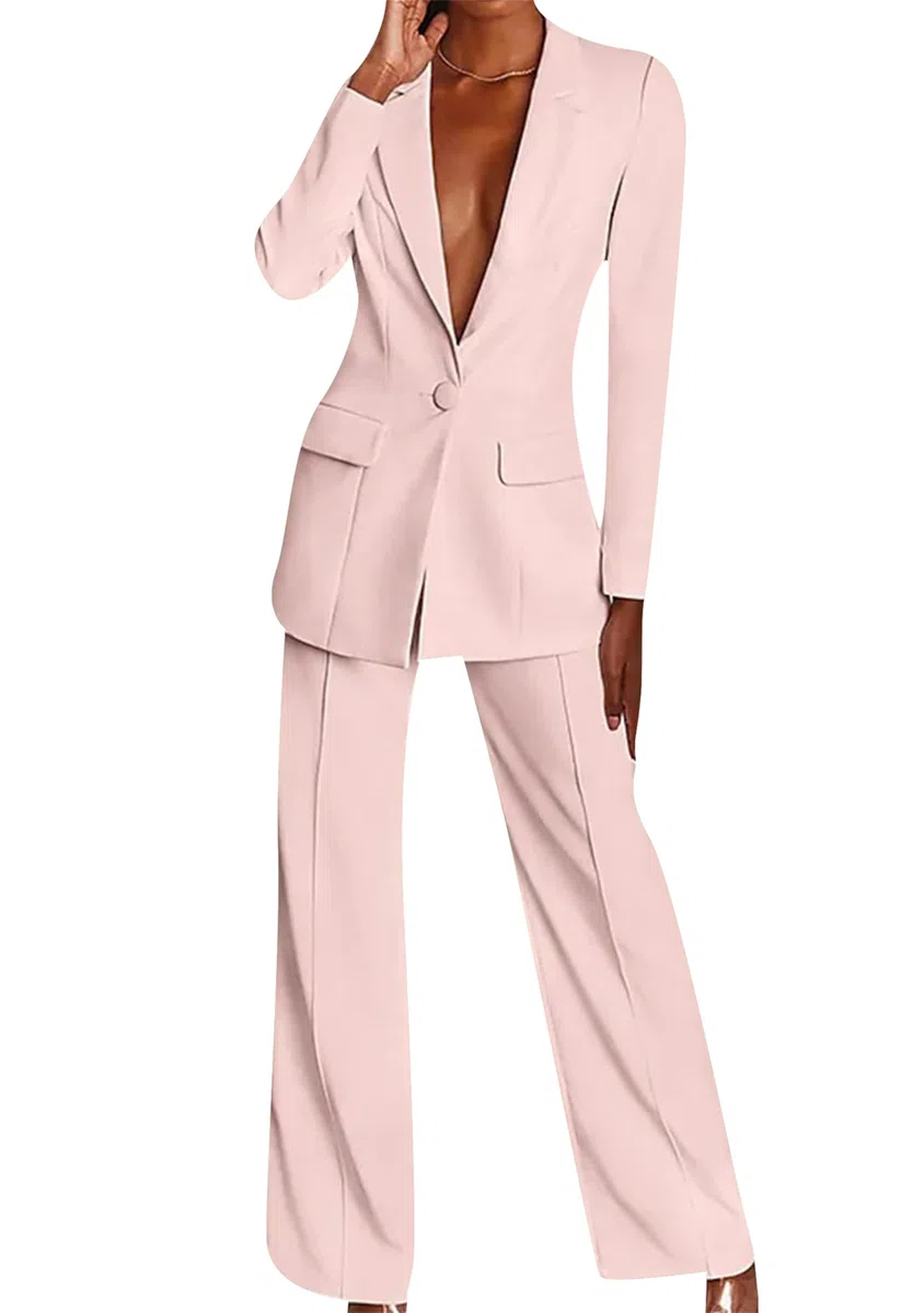 Donna Completo Pantalone Blazer Set vestibilità Slim Completi Set Manica Lunga Bottone Giacca Completo