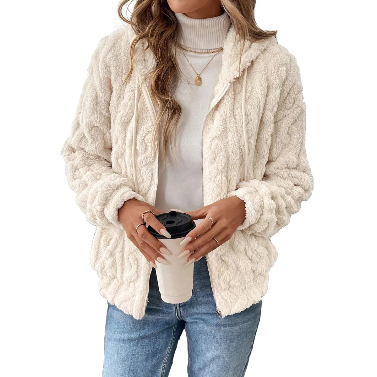 Yeenily Felpa Pile Donna con Zip Giacca Pile con Cappuccio Invernale Donna Giubbotto Invernale Felpa A Cappuccio con Tasca
