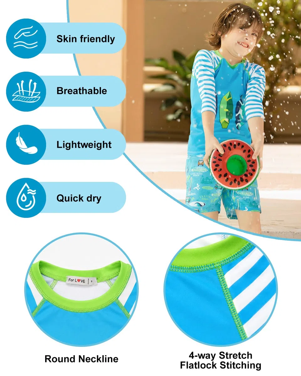 weVSwe Costumi da Bagno per Bambini per Bambini UPF 50+ Set di Protezione per eruzione cutanea a Maniche Lunghe in Due Pezzi