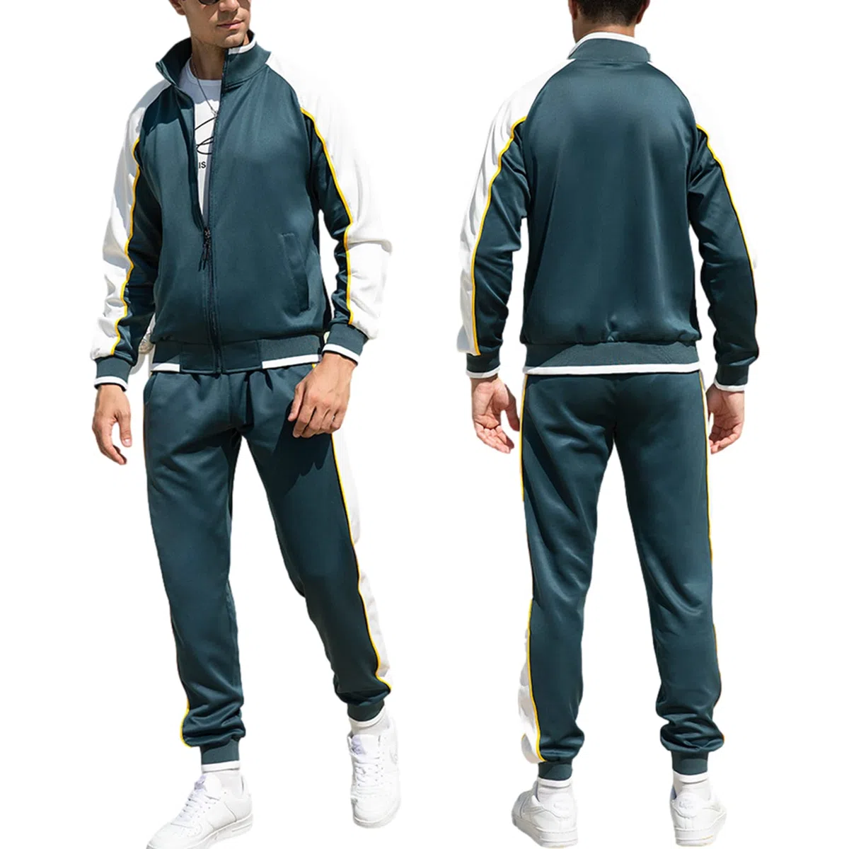 amropi Tute da Ginnastica Uomo Maniche Lunghe Felpa con Cerniera e Jogging Pantaloni Sportiva Set