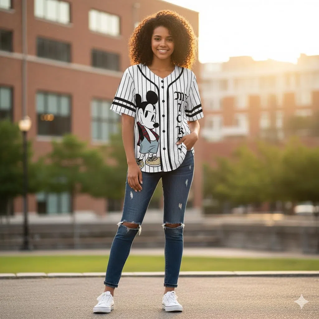 Disney Maglia da baseball da donna con bottoni Topolino e Plutone