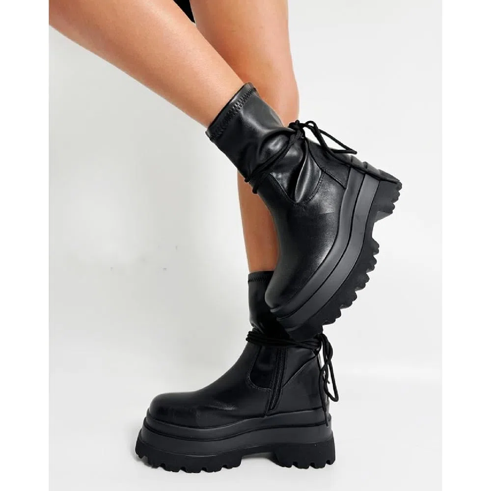 IF FASHION Stivali Stivaletti Scarpe Chelsea da Donna Platform Elastico Zeppa XG110