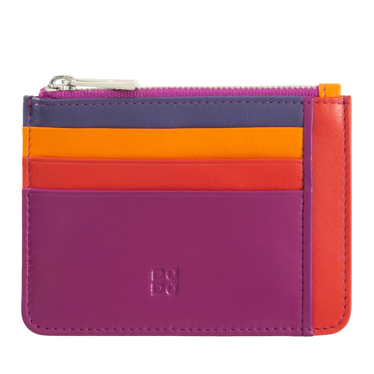 DuDu Bustina porta carte di credito in vera pelle colorata portafogli con zip Fucsia