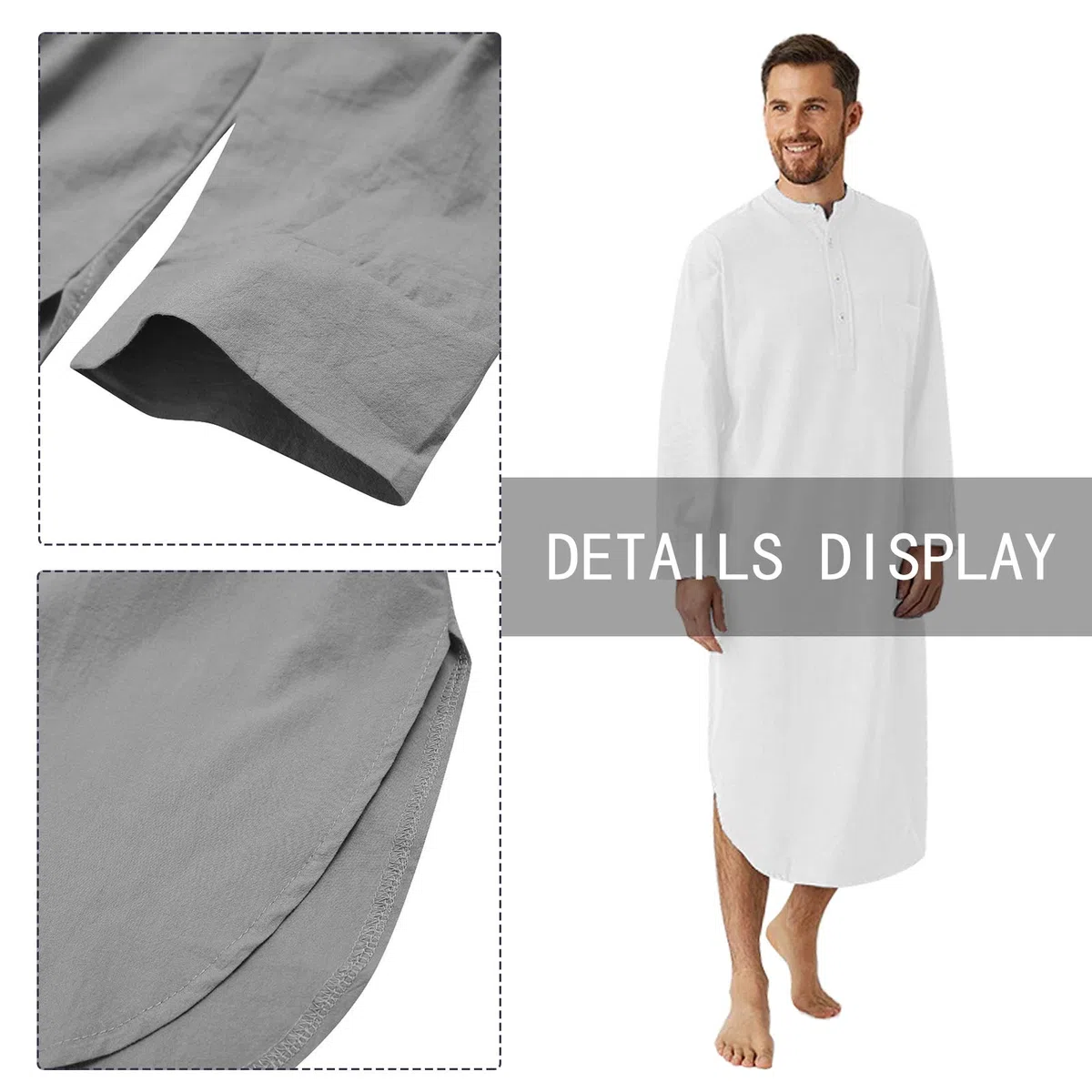 AIEOE Uomo Camicia da Notte a Manica Lunga Cotone Leggera Comoda Lunghe Maglie Pigiama