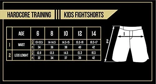 Hardcore Training Pantaloncini da Boxe per Bambini in Poliestere per Boxe Kickboxing Muay Thai Arti Marziali Sport da Combattimento Traspirante e Leggero