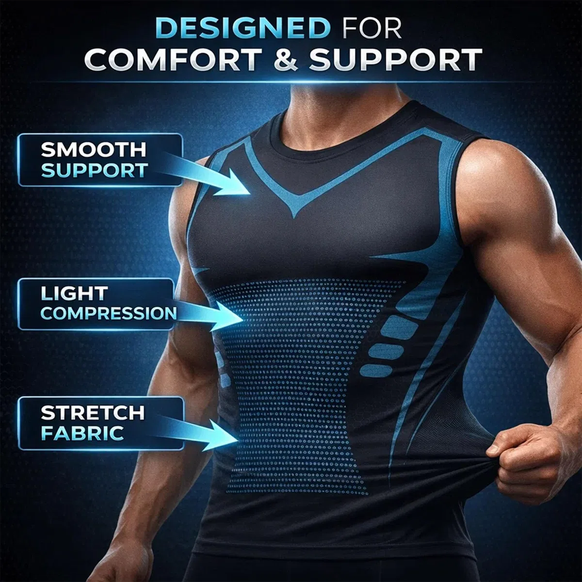 Jeeeun V Boost V2 Compression Shirt Men, Muscle-Shaping & Posture Support Sleeveless Tank, Quick-Dry for Gym & Daily Wear