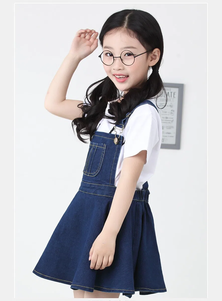 KIDSCOOL SPACE Salopette di Jeans da Bambina,Salopette di Jeans Regolabile Strappata