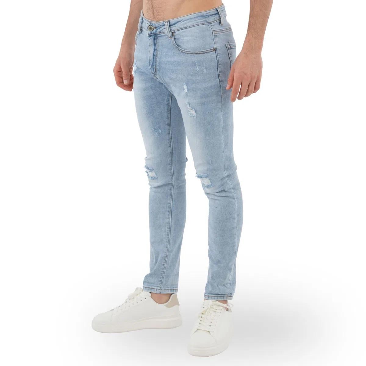 TONY BACKER - Jeans Uomo Slim Fit Elasticizzati, Jeans Uomo Strappati, Stile Urban Casual in Denim, Blu Grigio Celeste, vestibilità Aderente, Taglie 42-52 Art. S250