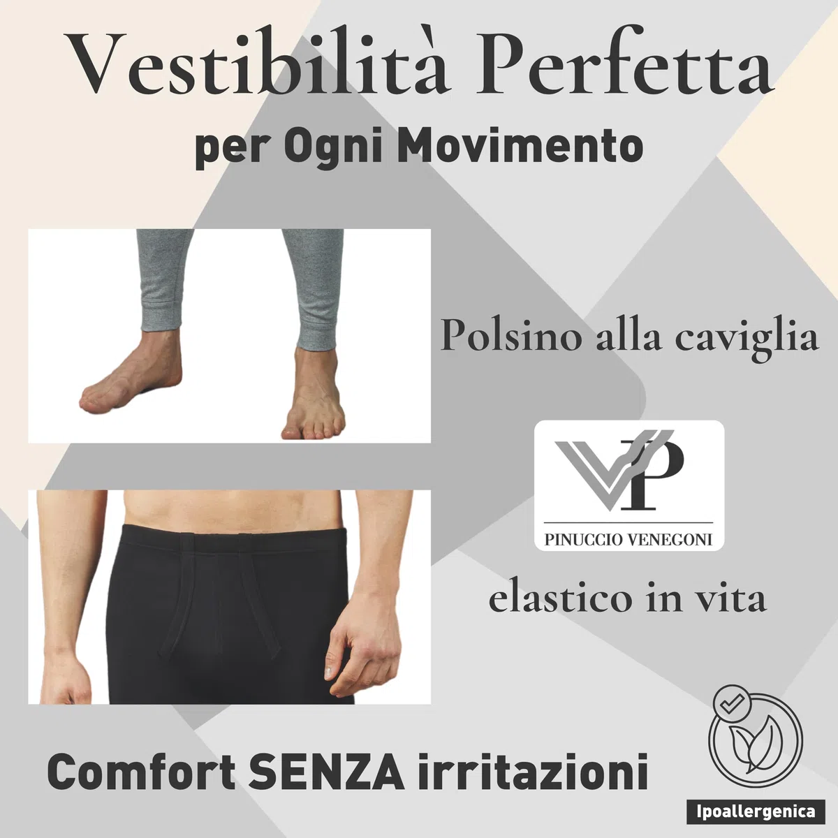VP PINUCCIO VENEGONI - Mutande Lunghe Uomo Grigie/Nere Pacco da 2 | Calzamaglia Uomo Invernale in Caldo Cotone Felpato Morbida E Traspirante, vestibilità Perfetta - S/XXL