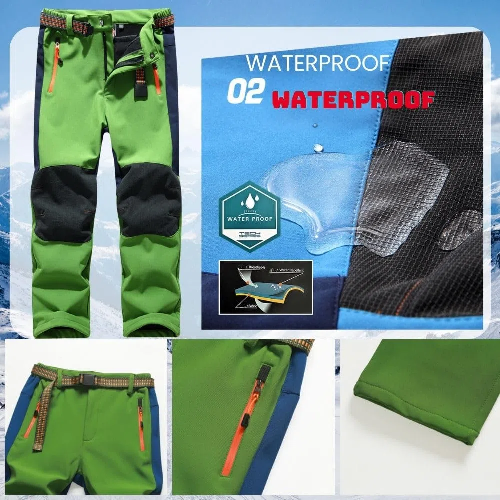 Pantaloni termici impermeabili per ragazzi e ragazze, pantaloni da neve, pantaloni invernali per attività all'aria aperta, pantaloni da sci softshell, per bambini