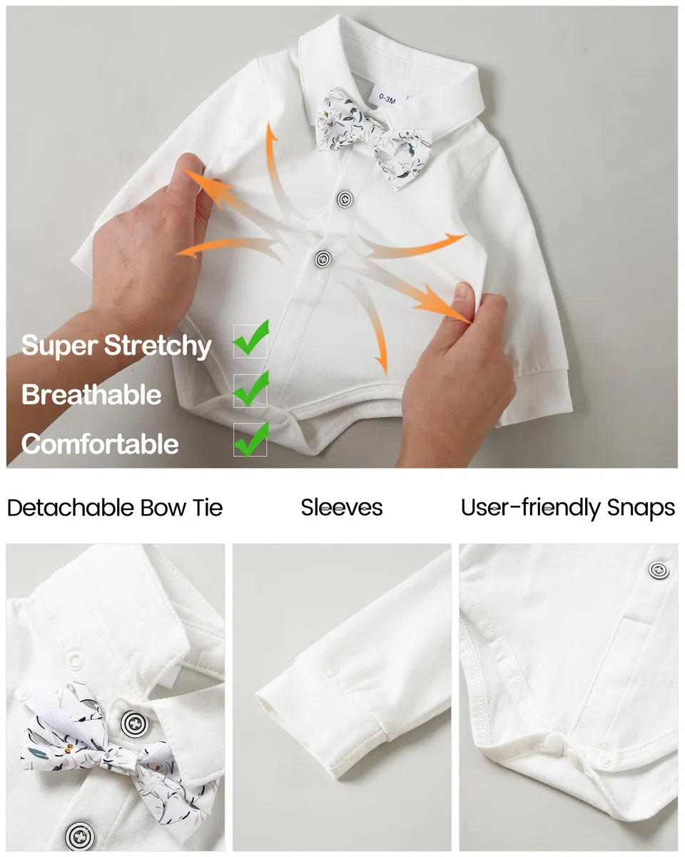 Completini e Coordinati Gentiluomo per Bambino Battesimo, 3 Pezzi Ragazzino Cerimonia Nozze Abiti Camicia Fiocco + Gilet+Pantaloni 0-24 Mese