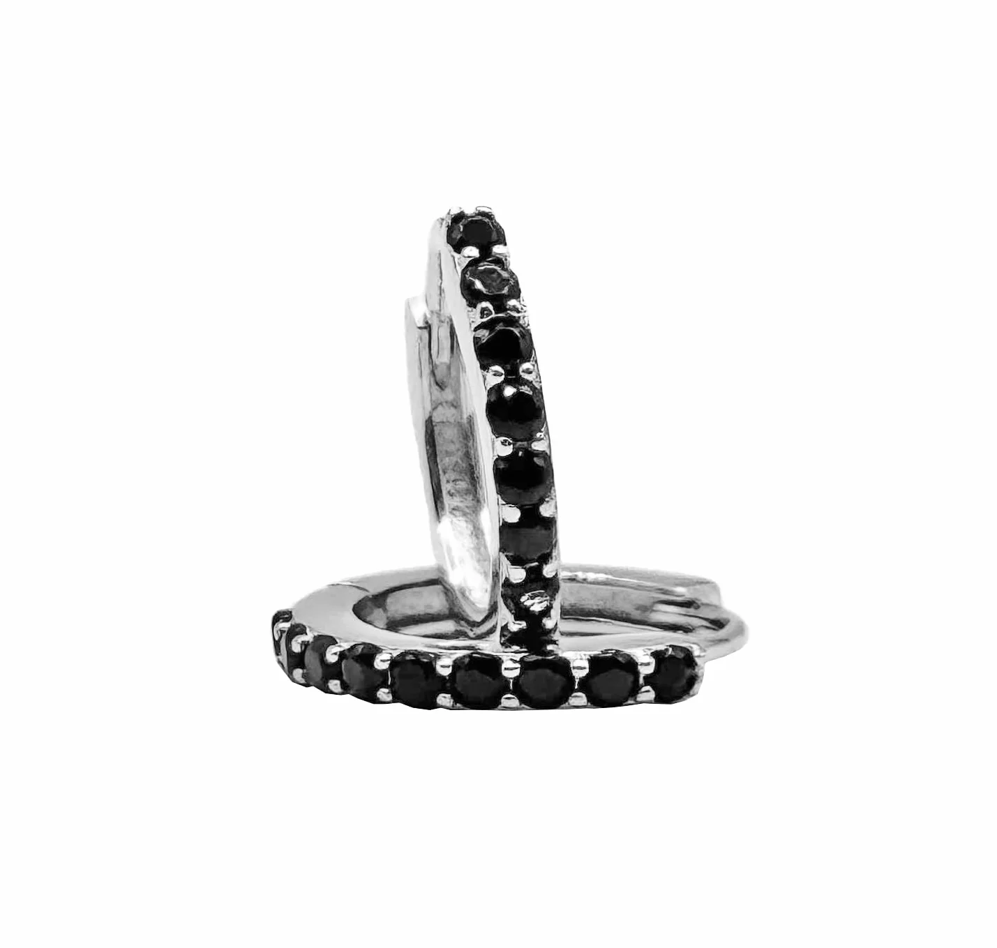 Coppia di Orecchini a Cerchio Nero cerchietti strass in argento 925 rodiato - Hoops Collection