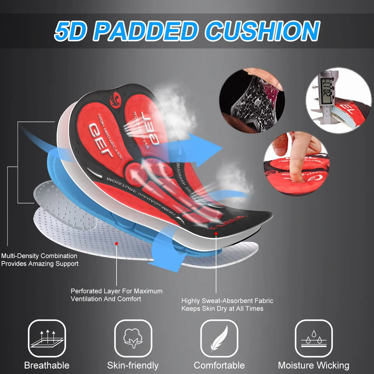 X-TIGER MTB Ciclismo Uomo 5D Gel Imbottito Pantaloncini Ciclismo Bici Uomo Traspirante Asciugatura Rapida con 3 Tasche
