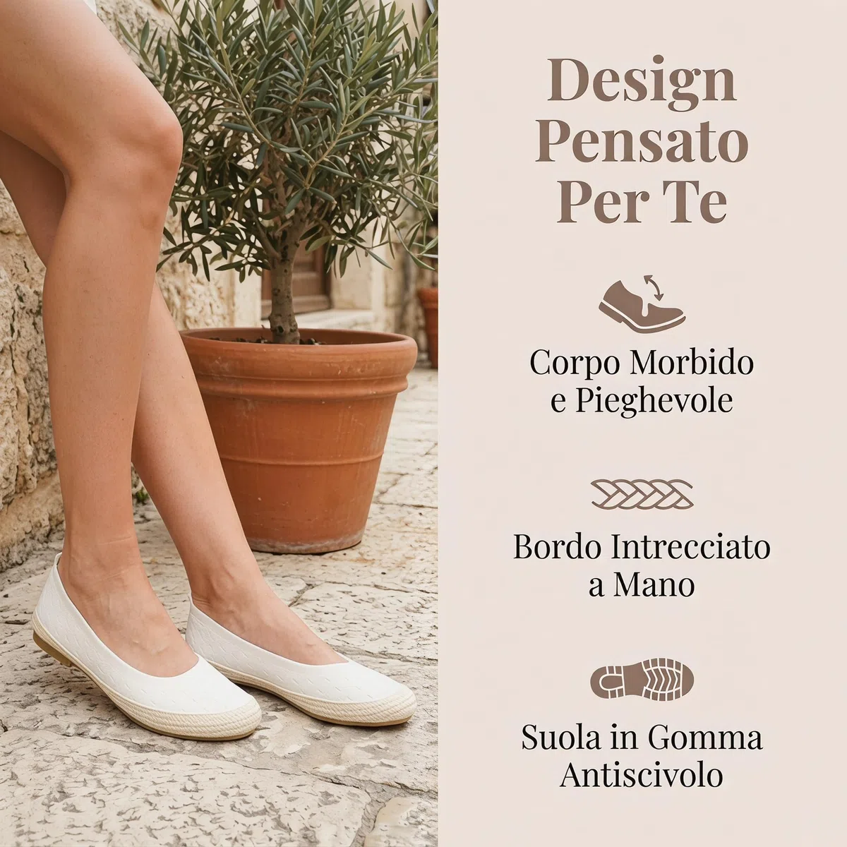 GLAMORA Scarpe piatte da donna, tessuto testurizzato, suola antiscivolo, peso leggero