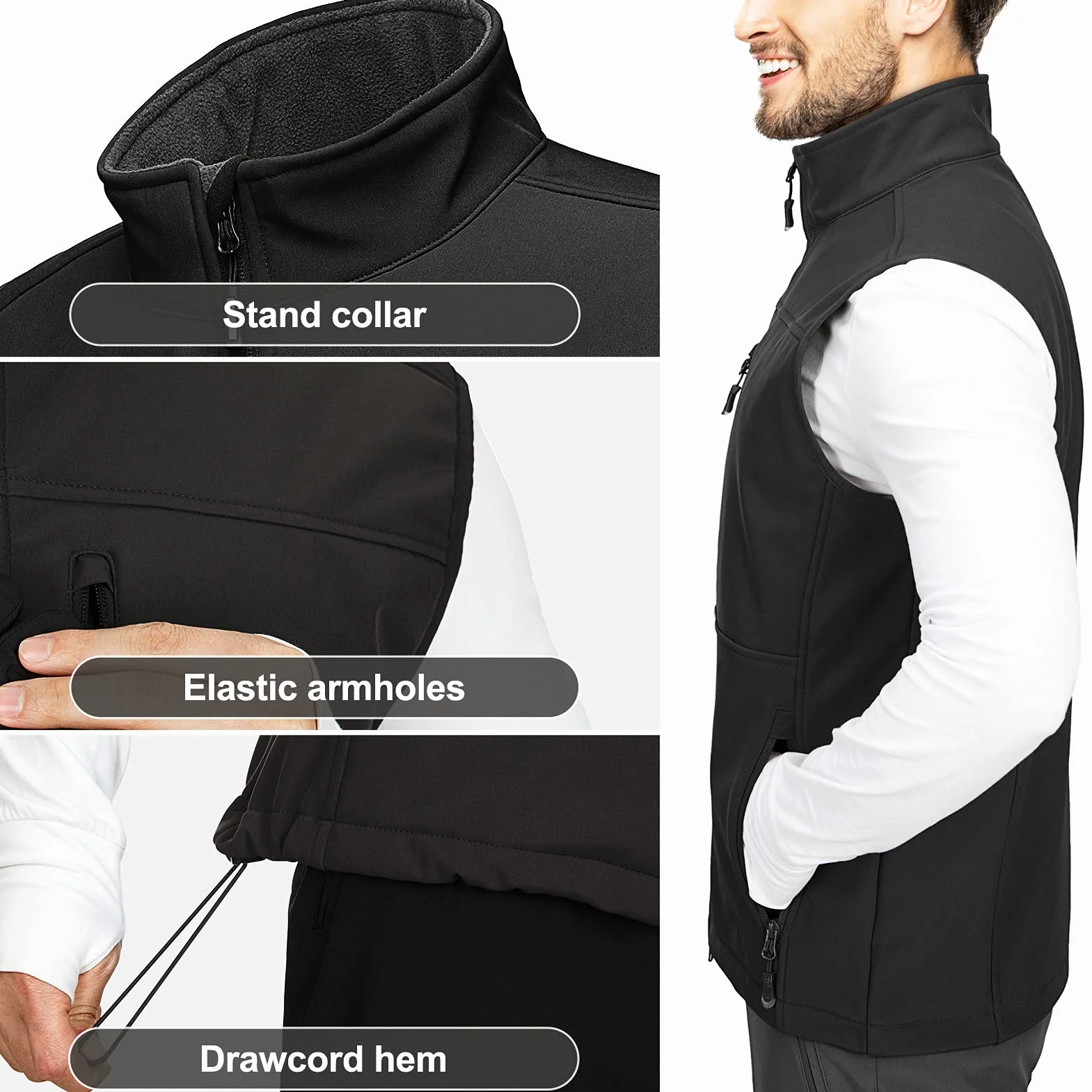 33,000ft Giacca gilet softshell da uomo, cappotto senza maniche antivento e impermeabile, giacca calda con cerniera per viaggi e attività all'aperto