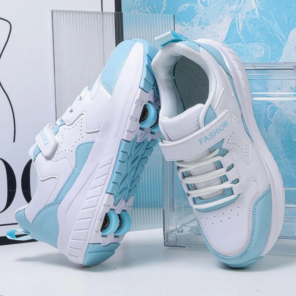 Scarpe con Rotelle Bambina, Hiseng Scarpe con Rotelle Bambino Sportive Scarpe da Skateboard Skateboard Sneakers Outdoor Multisport Scarpe da Ginnastica da Pattini per Ragazze Ragazzi Rosa Azzurro Nero
