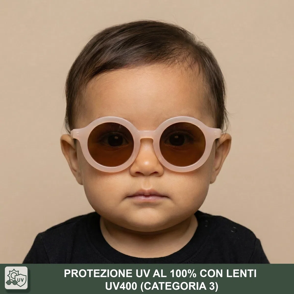 BABYMOCS Occhiali da Sole Bambini 0-1,5 anni I Protezione 100% UV400 Cat. 3 I Montatura in Bioplastica Riciclata Senza BPA I Occhiali Rotondi Neonati I Design Svedese I Incl. Sacchetto Premium