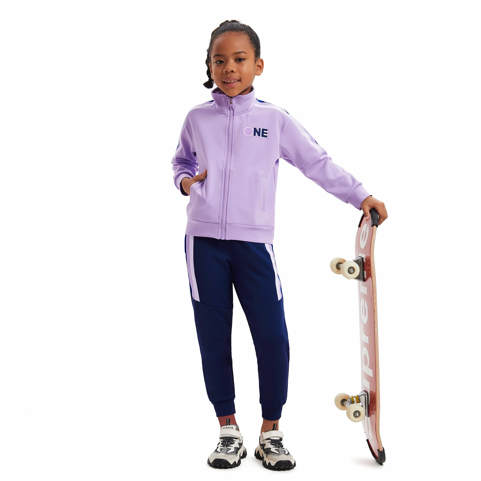 Ragazze Bambini Tuta Abbigliamento 2 pezzi Set a righe Bomber con zip Top con tasche Sport Jogger Pantaloni