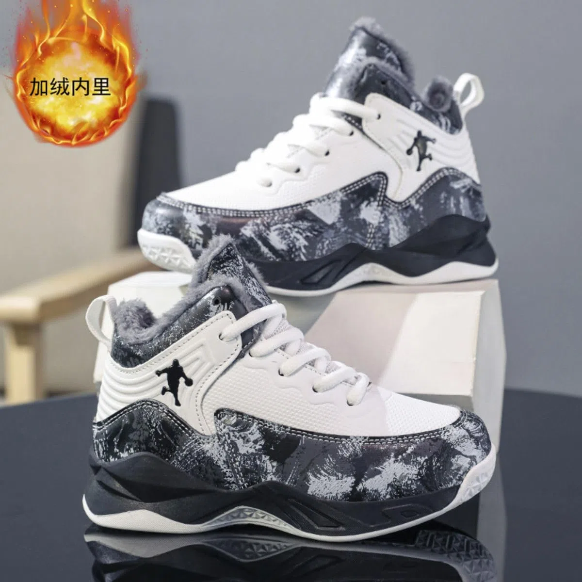 Elegante Calore Imbottito Scarpe da Basket per Ragazzi Scarpe da Basket per Bambini Allacciatura Sportiva Scarpe Sportive