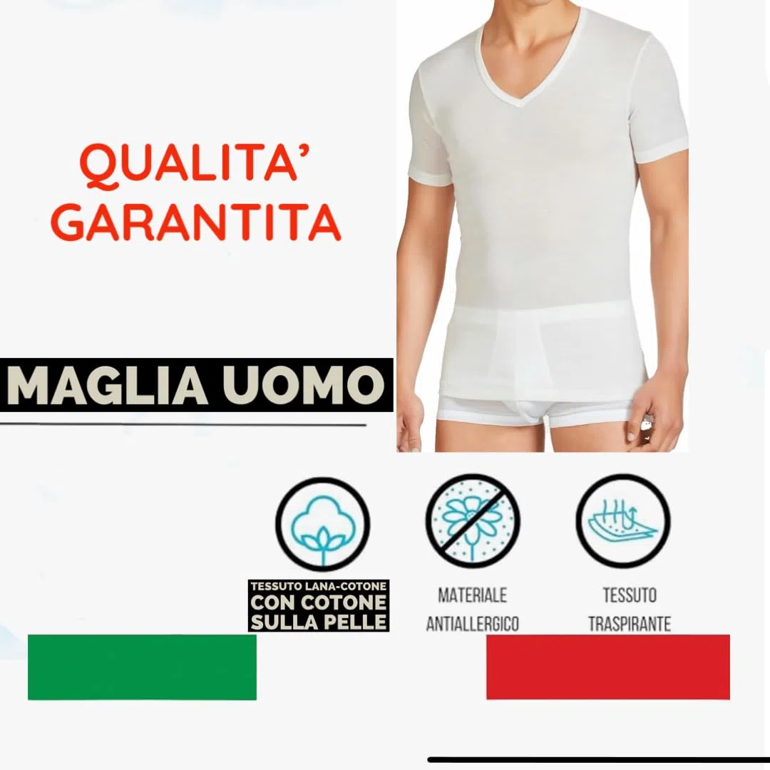 Maglietta Intima Uomo Lana Cotone Scollo V 1-3-5 Pezzi Maglia Termica Invernale - Maglia Intima Uomo Lana Cotone 2080