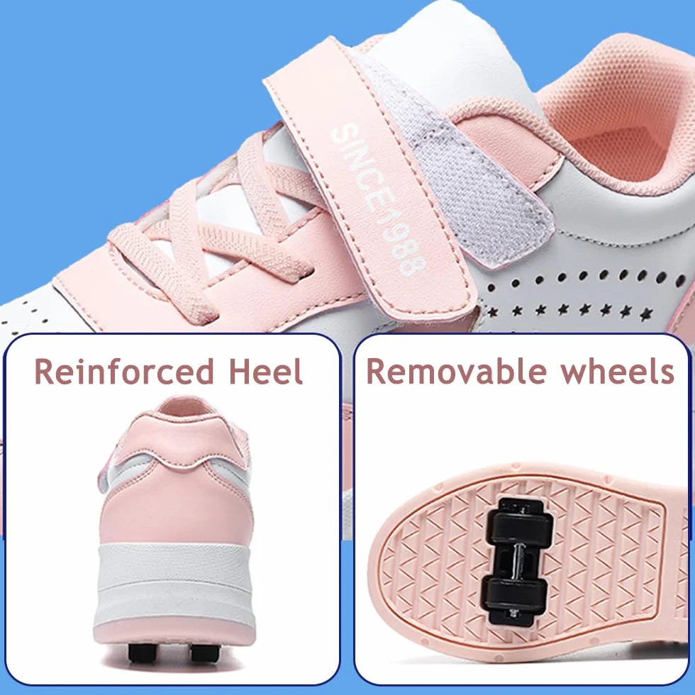 Mateju Scarpe con Rotelle per Bambini, Scarpe da Skateboard Sportive all'aperto 2 in 1 con 4 Ruote Rimovibili, Scarpe da Ginnastica Stella Lucide Pattini Unisex Sneakers Moda