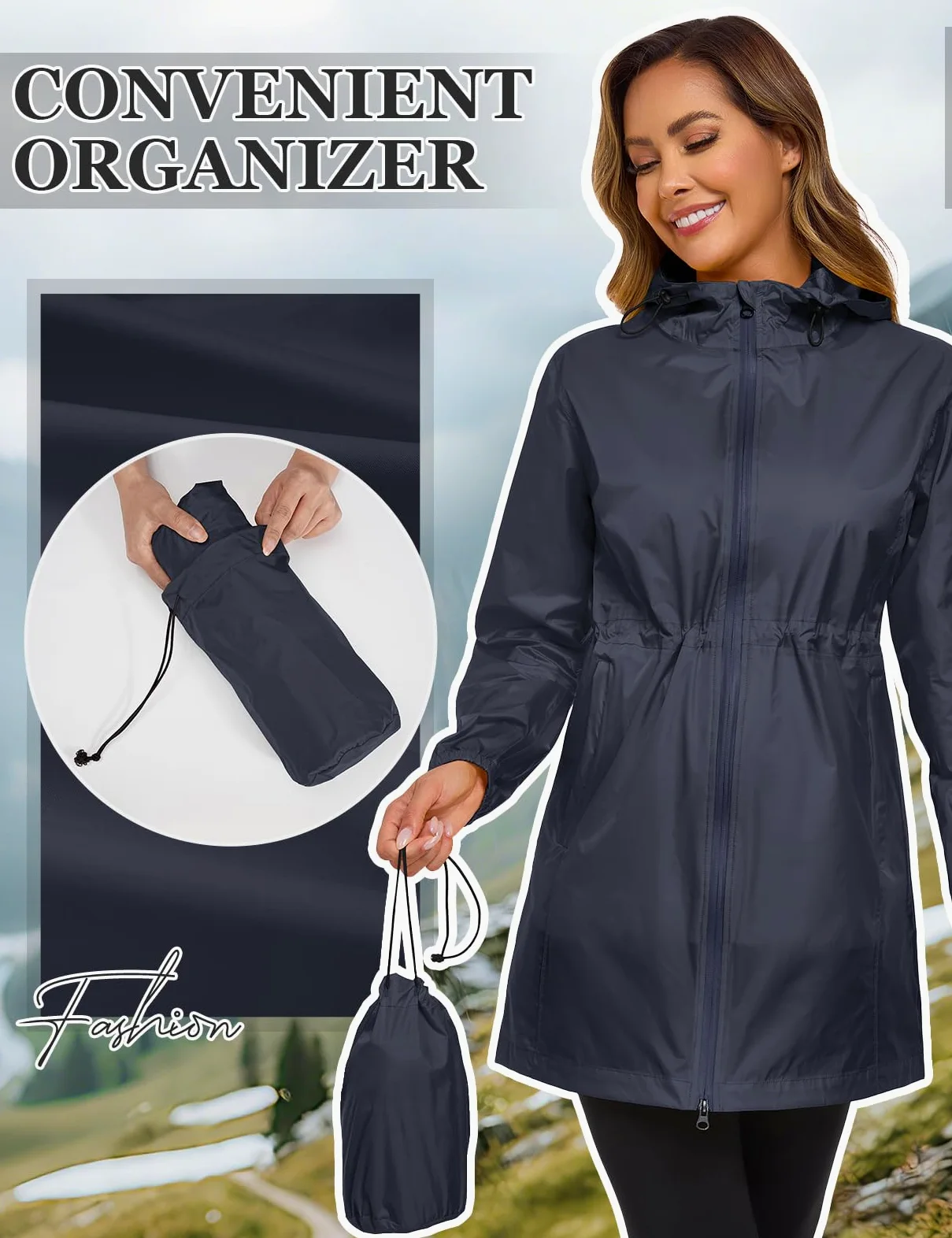 Vancavoo Poncho Impermeabile Donna Giacca Antipioggia Lungo Mantella Giubbotto con Cappuccio Ideale per Campeggio all'aperto Escursionismo