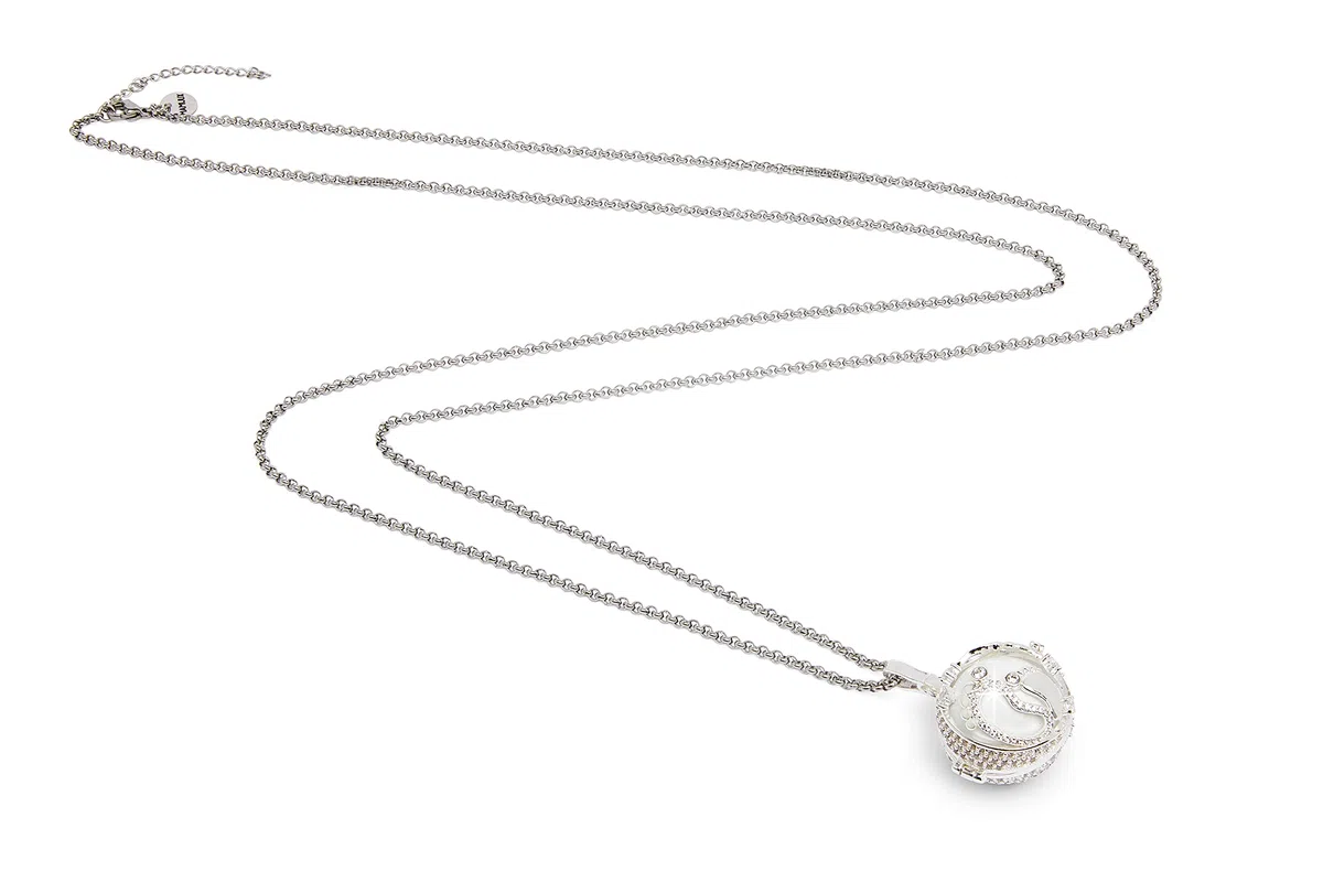 MAMIJUX Chiama Angeli con Gabbia Traforata con Piedini e Pallina Interna, con Catenina in Acciaio Lunga 110cm
