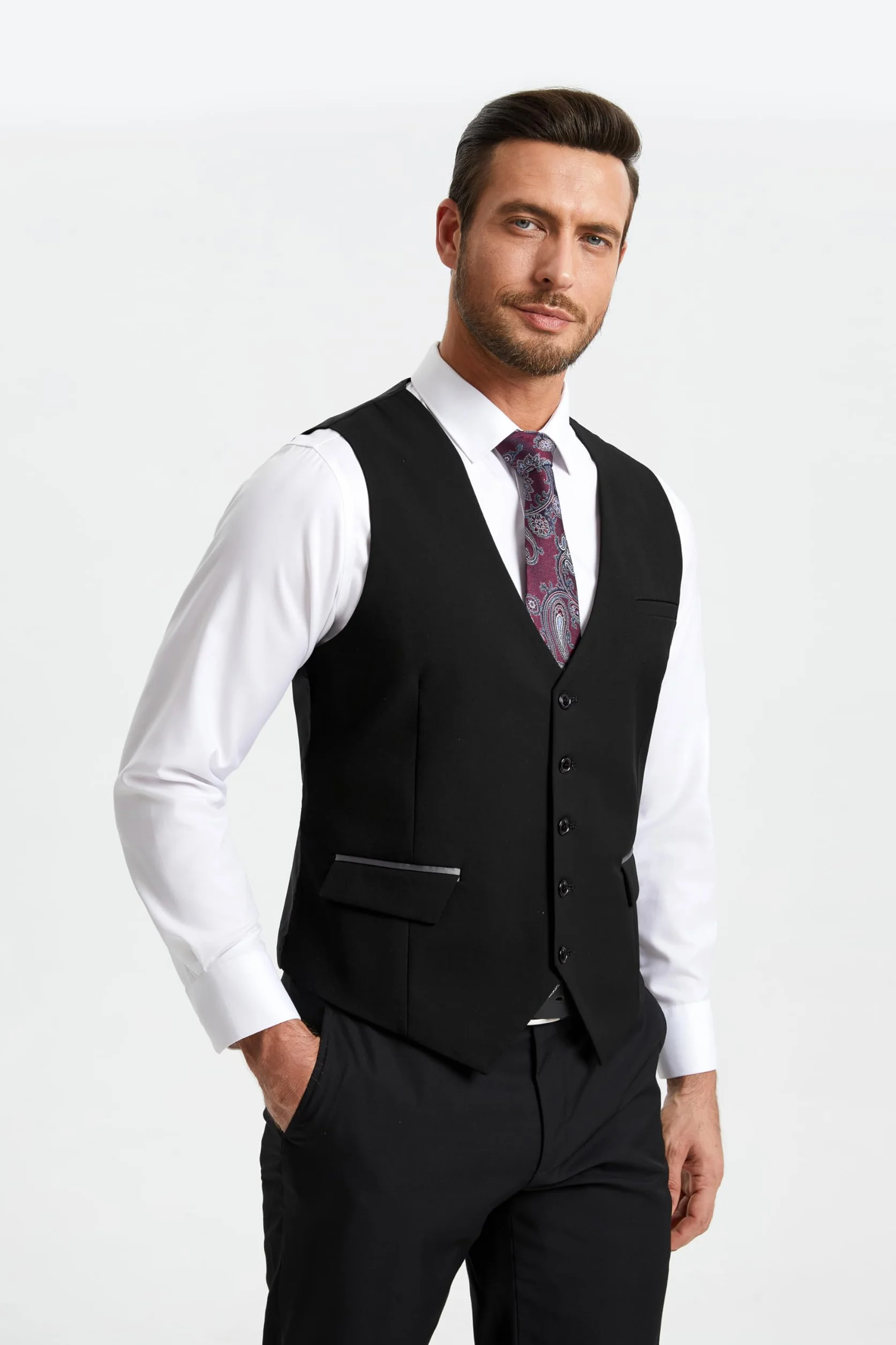 HISDERN Gilet da Uomo Formale Elegante Casual Gilet da Abito in Cotone per Nozze Festa Attività Panciotto Uomo Vest