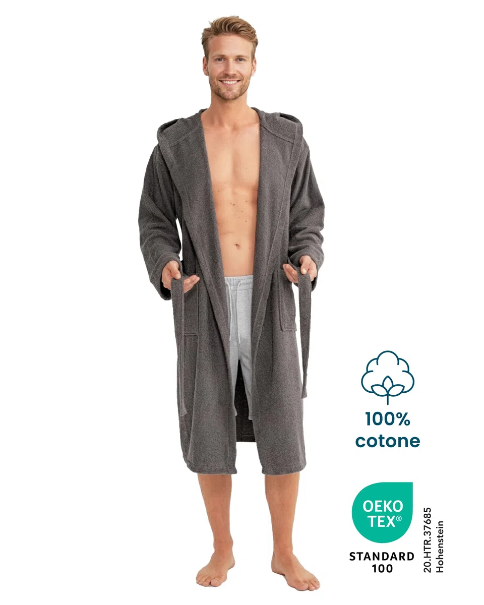 Twinzen Accappatoio Uomo Spugna con Cappuccio 100% Cotone - Morbido, Assorbente, Certificato Oeko-Tex