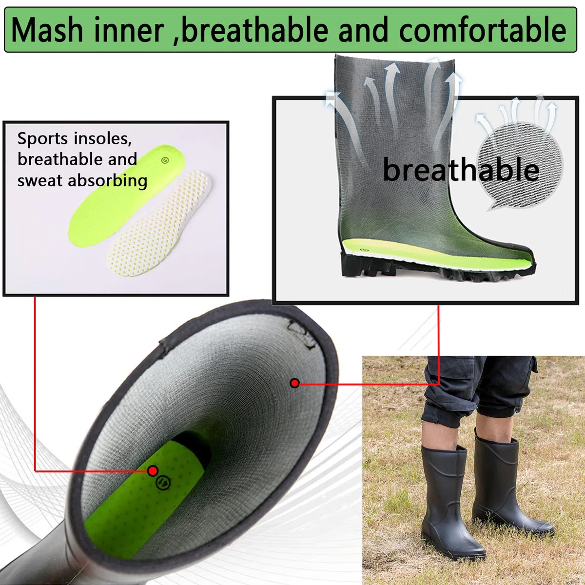 Donbest Stivali di Gomma Uomo Stivali da Antipioggia Wellington Rain Boots Scarpe Da Giardino Impermeabili Antiscivolo
