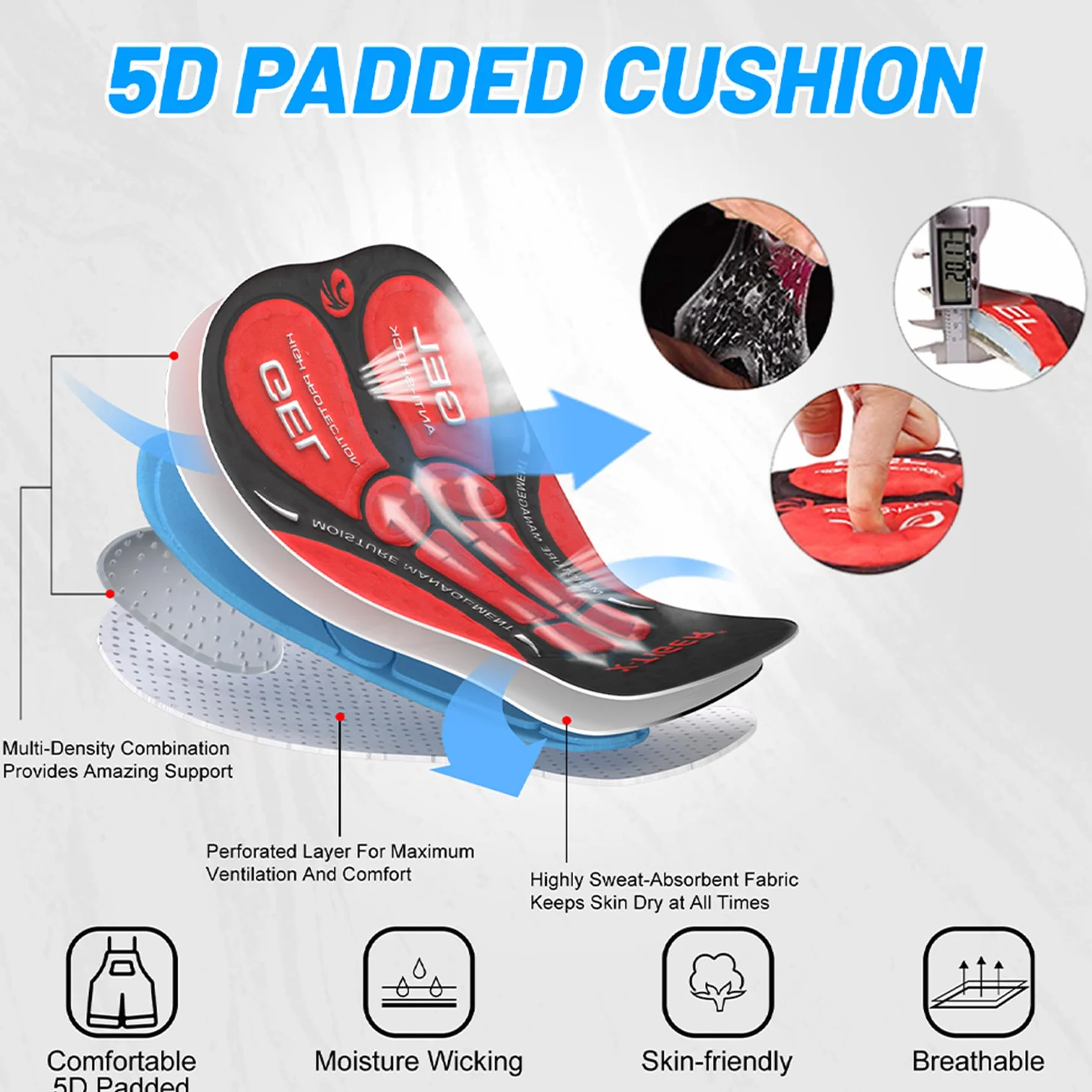 X-TIGER Salopette Ciclismo Uomo per MTB con Cuscino in Gel 5D 3 Tasche Traspirante e a Secco Rapido