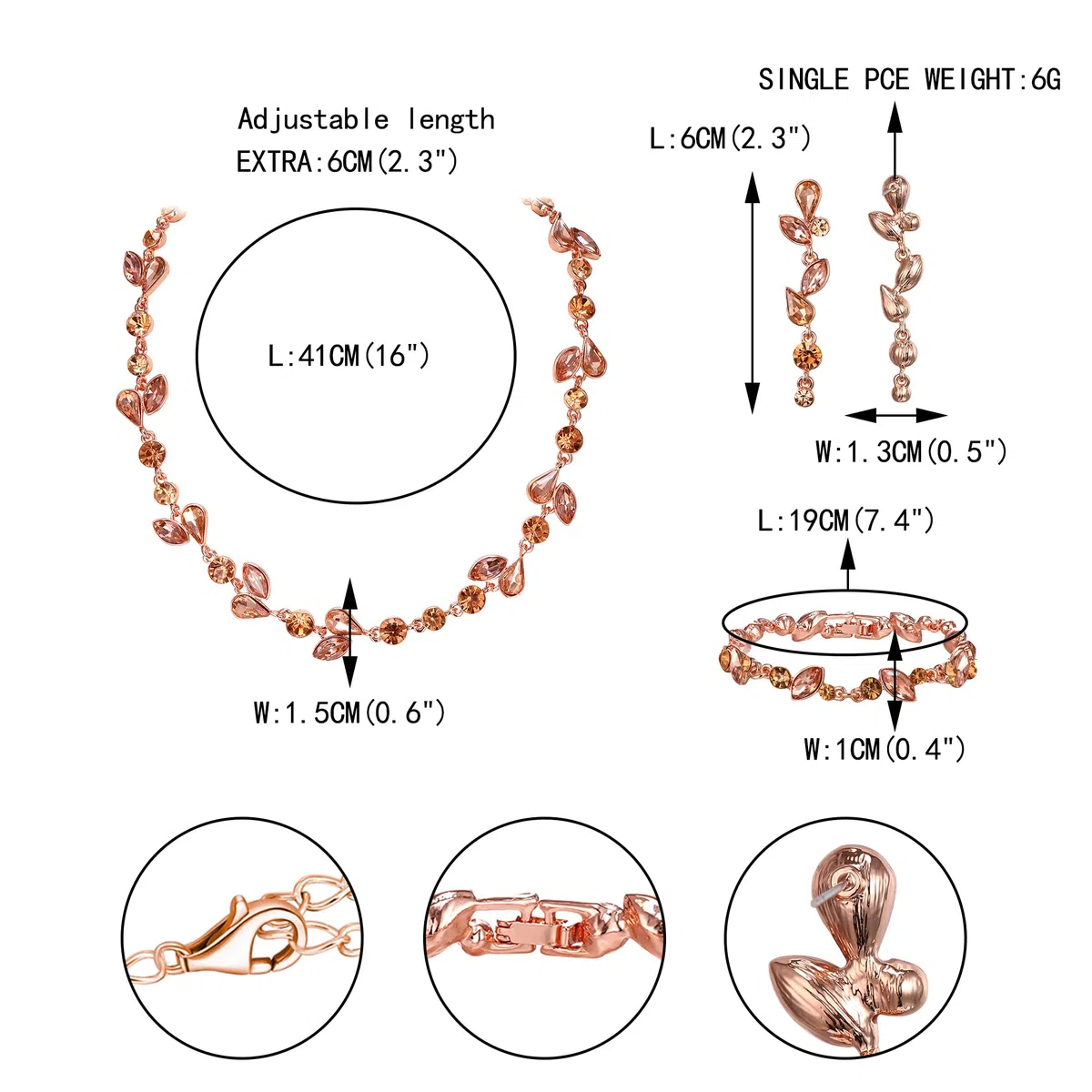 EVER FAITH Cristalli Sposa Set di gioielli da damigella d'onore, Elegante Marquise Rotondad Strass Foglia Collana Dangle Orecchini Tennis Bracciale Set per le donne
