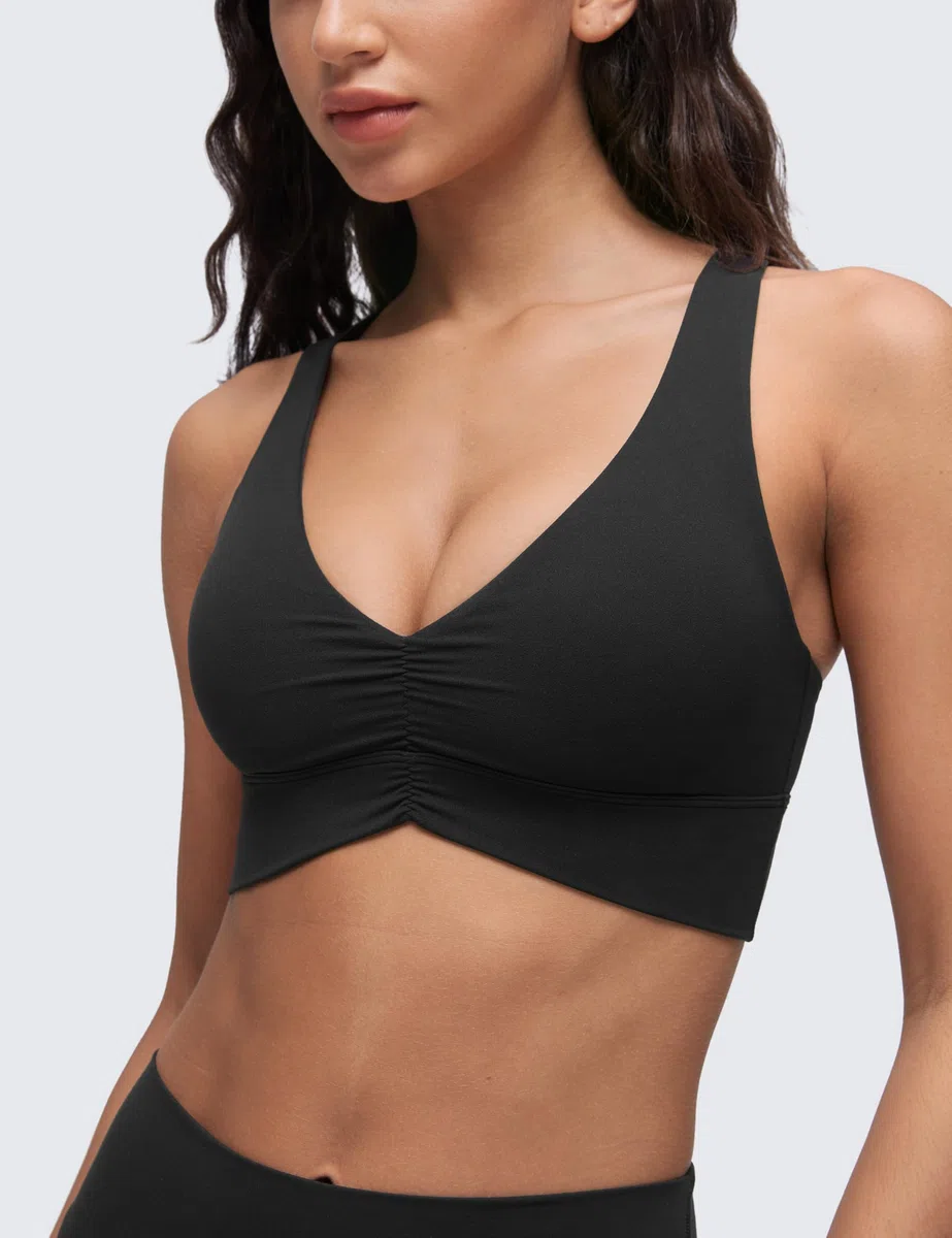 CRZ YOGA Butterluxe Donna Increspato Sport Reggiseni Collo a V Incrocio Schiena Yoga Canotta Tops