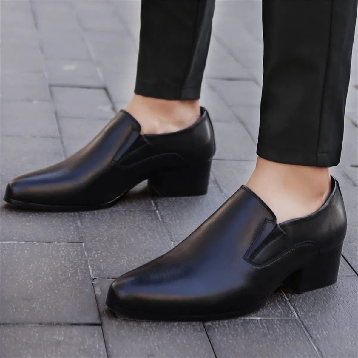 Scarpe Classiche da Uomo con Punta a Punta Tacchi Alti 6/8cm Eleganti Scarpe Estive Nere da Uomo Casual Business Party Shoes,Heel-6CM-41