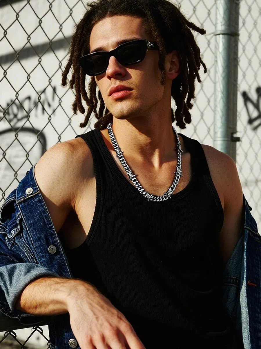 Bestyle Collana da uomo in filo spinato catena a maglia barbazzale spine in acciaio inox Hip-Hop Punk gotico gioielli cubani catena di estensione da uomo
