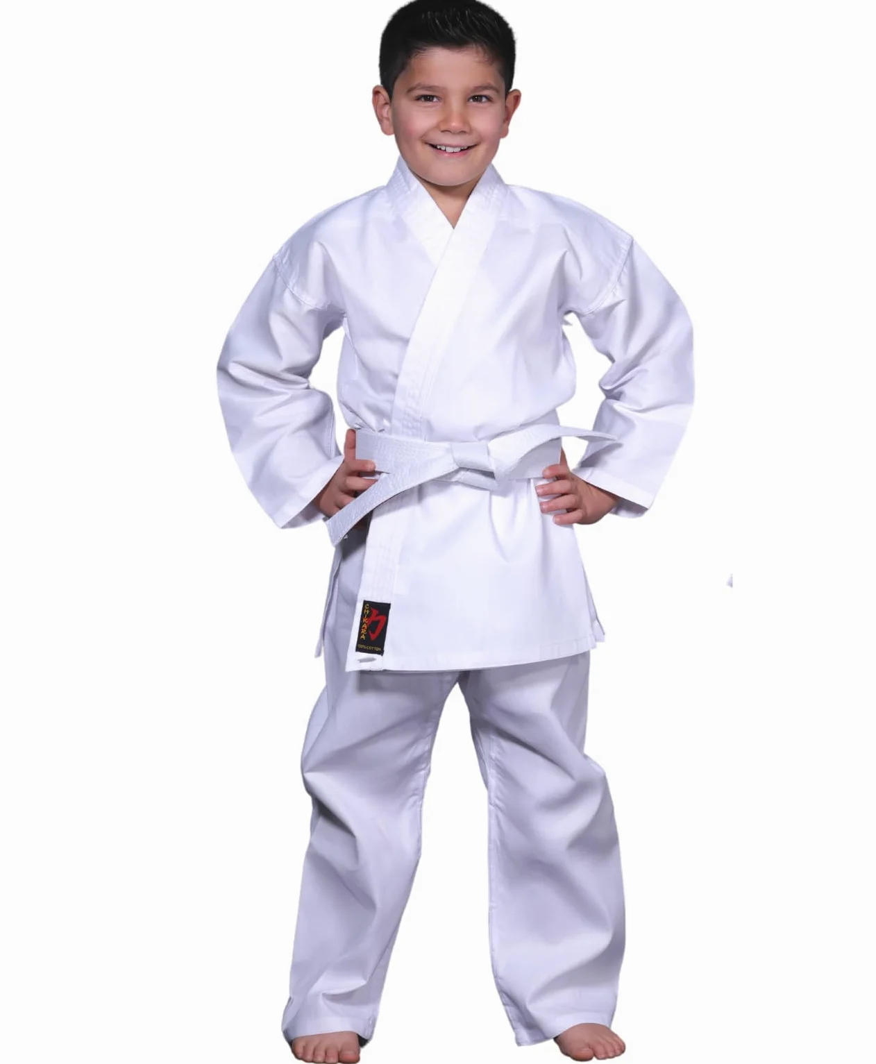 Chikara Tuta da karate bambini bianco, abito da karate ragazzi, abito da karate, tuta da karate per bambini in cotone, tuta da arti marziali bambini