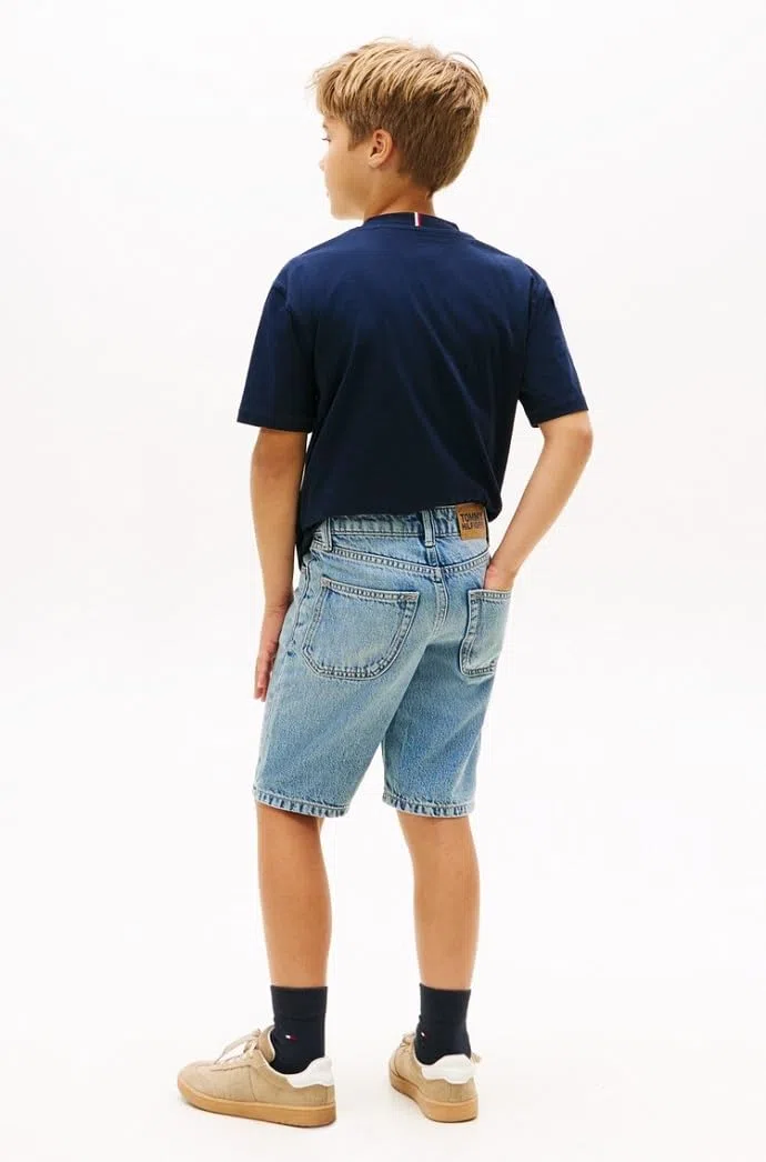Tommy Hilfiger - Straight Mid Blue Denim Shorts Kb0kb10237, Pantaloncini Bambini e Ragazzi