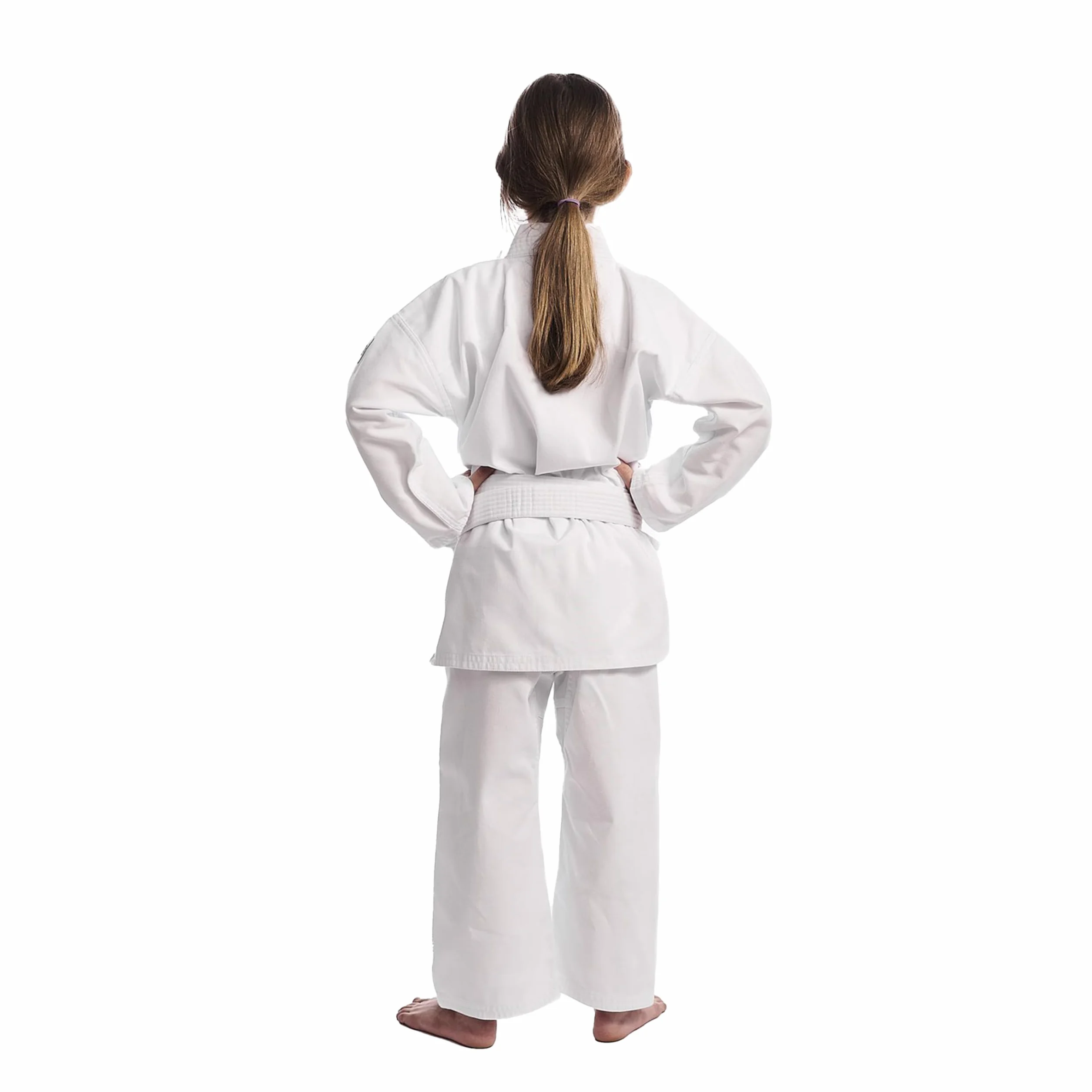IPPONGEAR Club 2 Karate Gi Set Tuta da Karate per Principianti Tuta per Bambini Inclusa Cintura Bianca (Taglia 100, Cintura con Lacci, densità del Tessuto 220gr/m²) Bianco