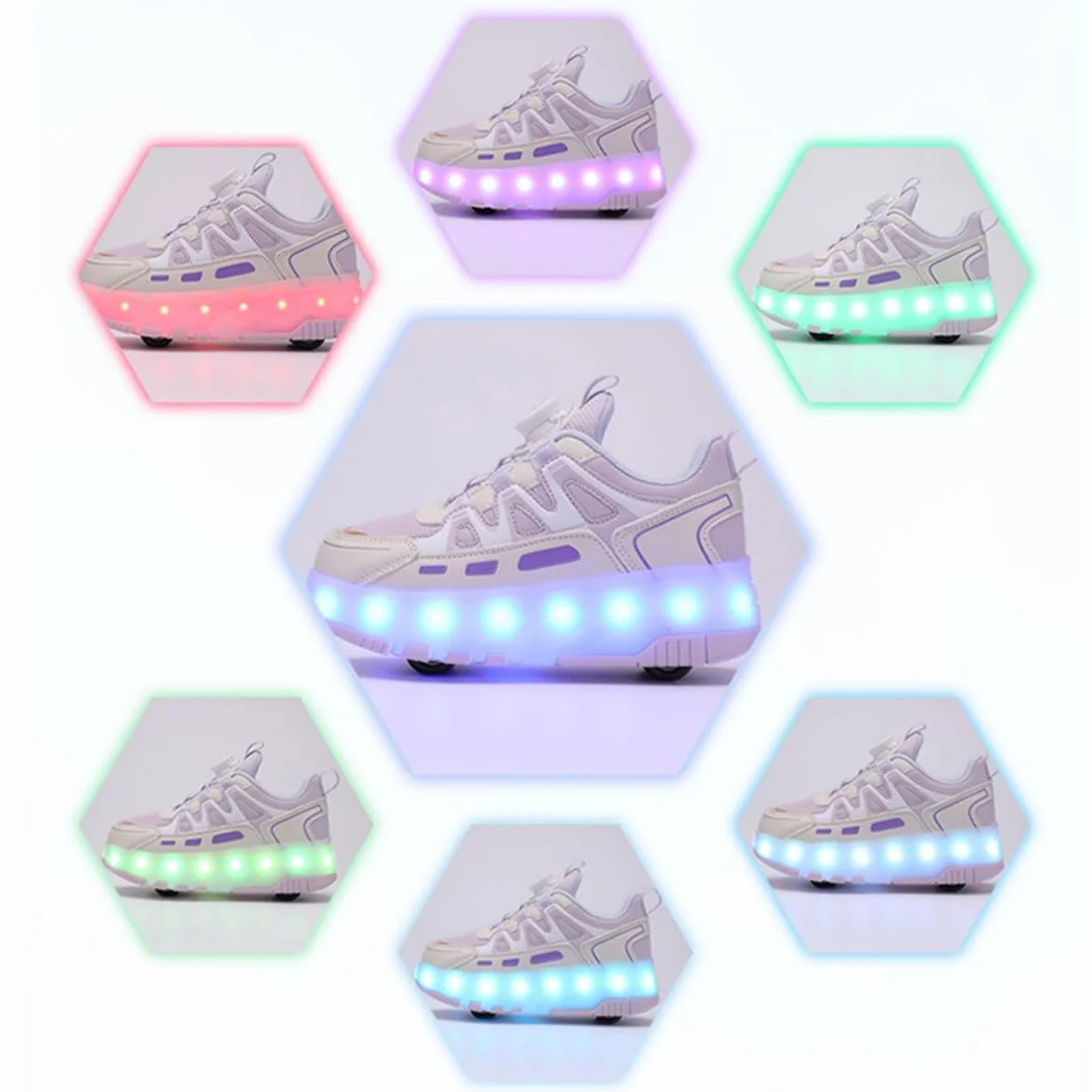 Mateju Scarpe con Rotelle per Bambini, Scarpe da Skateboard Sportive all'aperto 2 in 1 con 4 Ruote Rimovibili, Pattini Scarpe da Ginnastica Brillare di Notte Sneakers Unisex