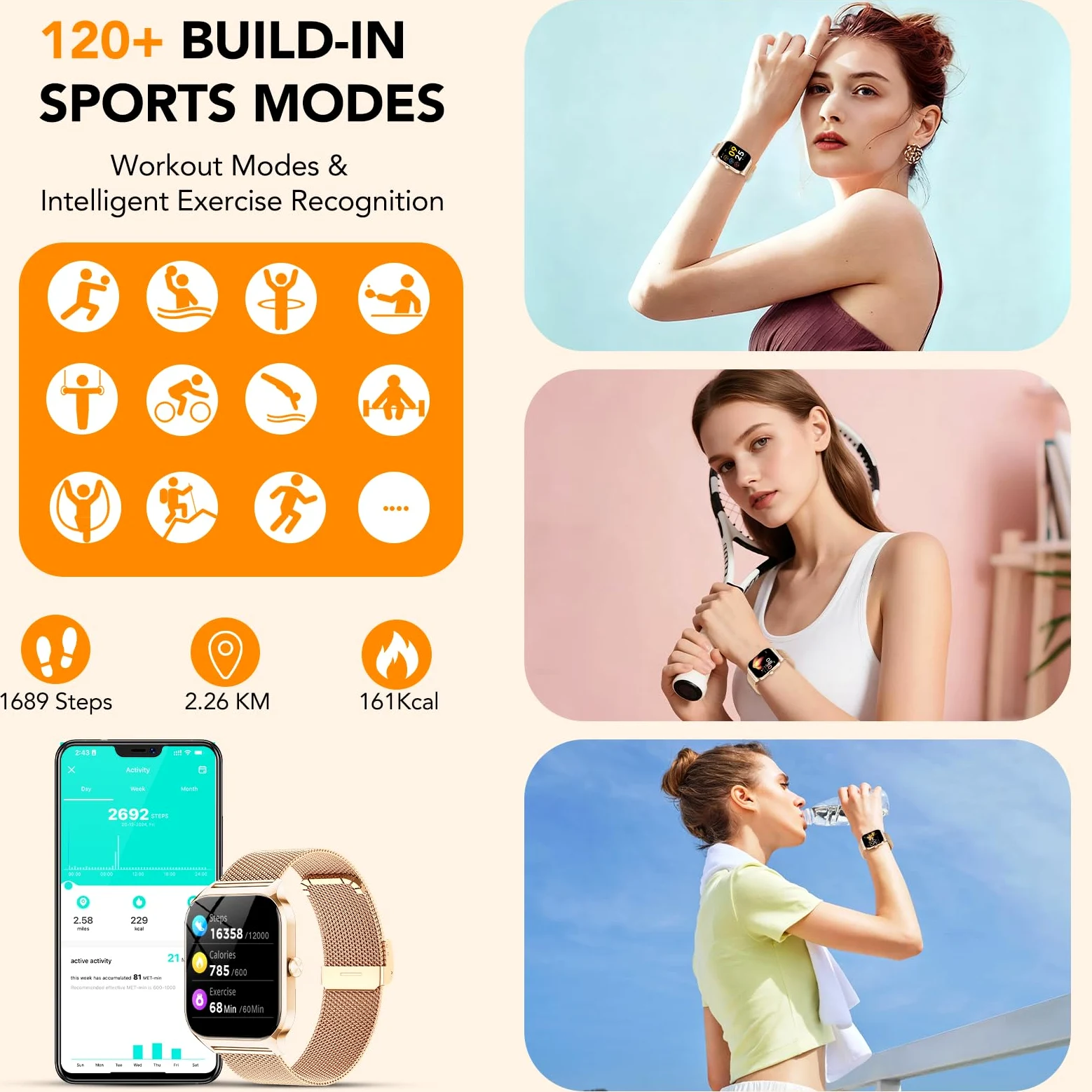 CASCHO Smartwatch Donna,1.85''Orologio Smartwatch Donna con Chiamate/Notifiche WhatsApp,120 Modalità Sportive/Sonno/Cardiofrequenzimetro/SpO2/Contapassi,Smart Watch per Android iOS(Doppio Cinturino)