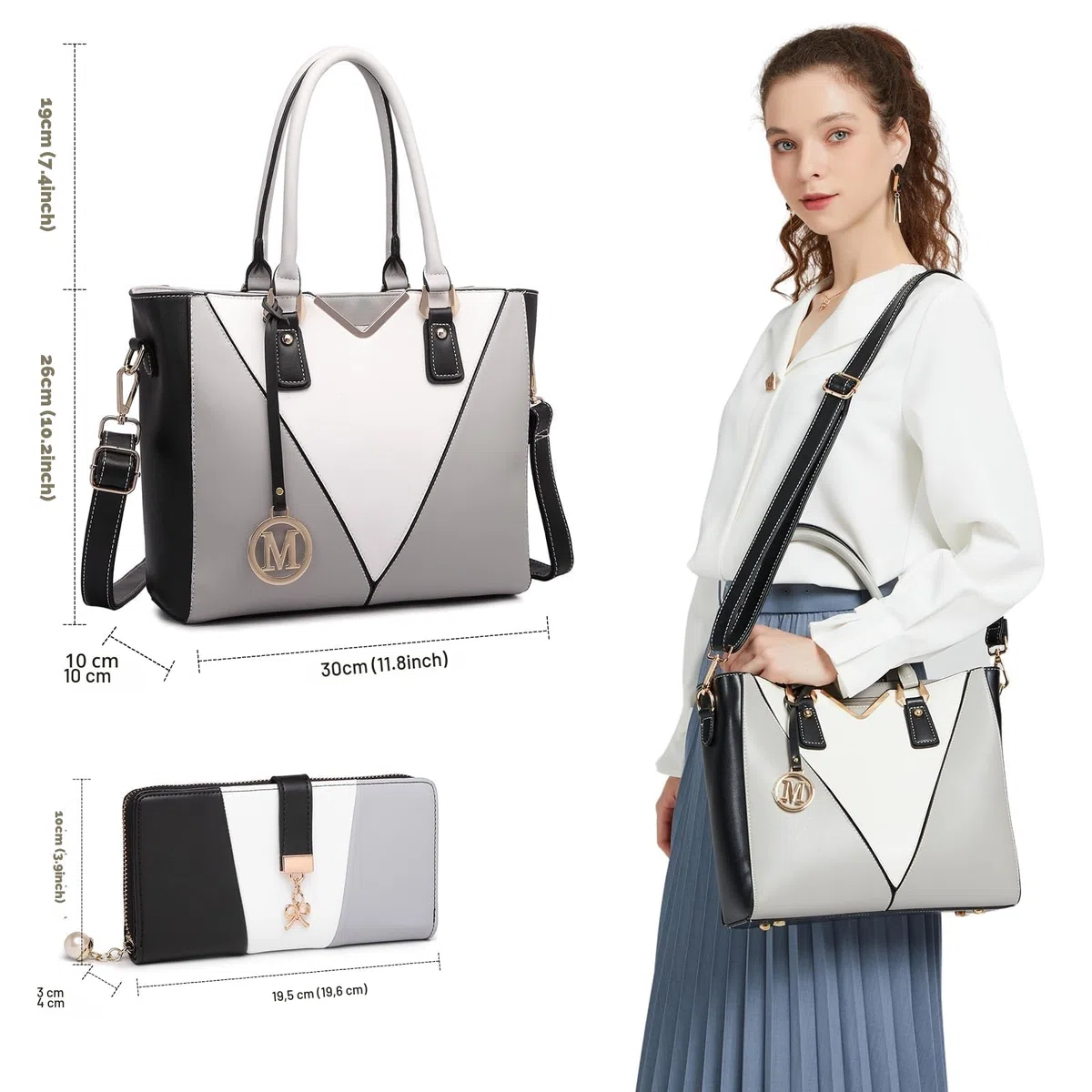 Miss Lulu Borsa Tote Donna Grande, Borse Media Firmate PU Pelle Tracolla a Forma di V, Ampia e Pratica per Viaggio, Università e Lavoro Nero