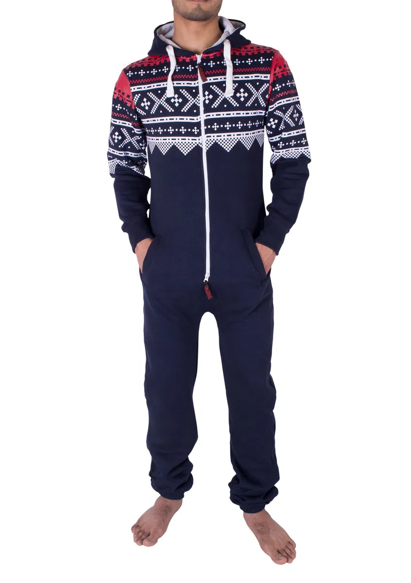 NOROZE Elegante Azteca Pigiama Intero Uomo - Incappucciata Pigiami con Cappuccio Onesie - Caldo e Accogliente Tuta Intera Uomo Pile