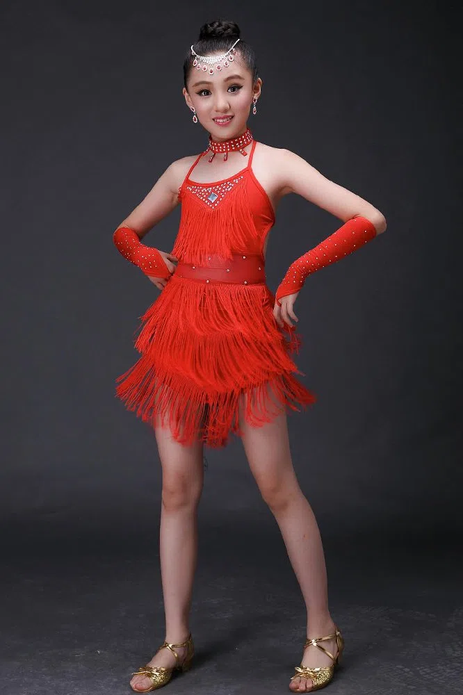 Ragazza Vestiti da Ballo Abito Vestito con Paillettes Abbigliamento da Danza Abiti di Danza Latina
