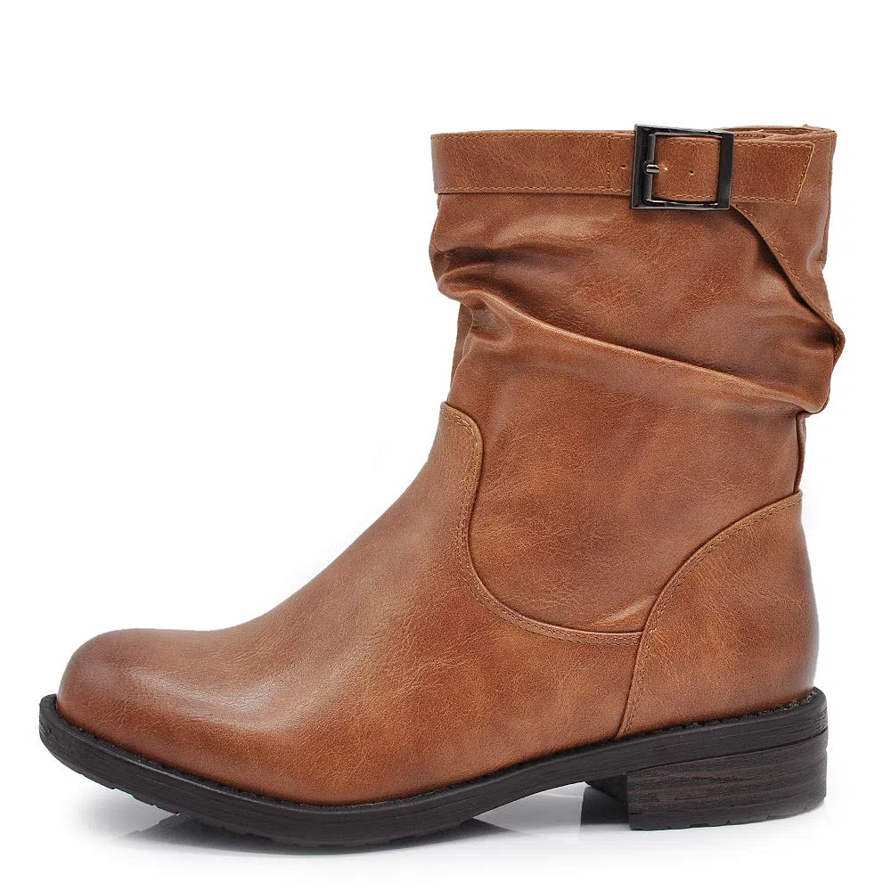 IF Stivali Stivaletti Anfibi Biker Motociclista Arricciati Caviglia Con fibia Da Donna G680