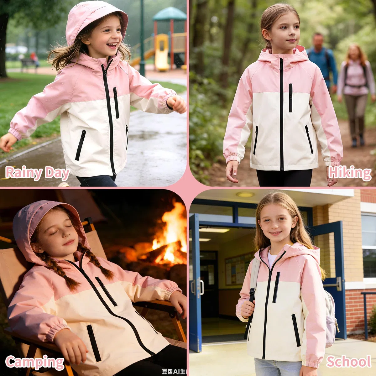 Giacca Impermeabile Bambini, Giacche Antivento con Strisce Riflettenti e Tasche Cerniera, Leggero Abbigliamento Esterno con Cappuccio Ragazze Ragazzi Outdoor Scuola per Età 5-13