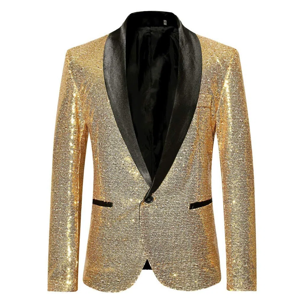 Giacca glitterata da uomo con paillette, blazer slim fit, abito da sposa dorato, festa di nozze, un bottone, giacca per smoking di Natale, Capodanno, con 2 colori