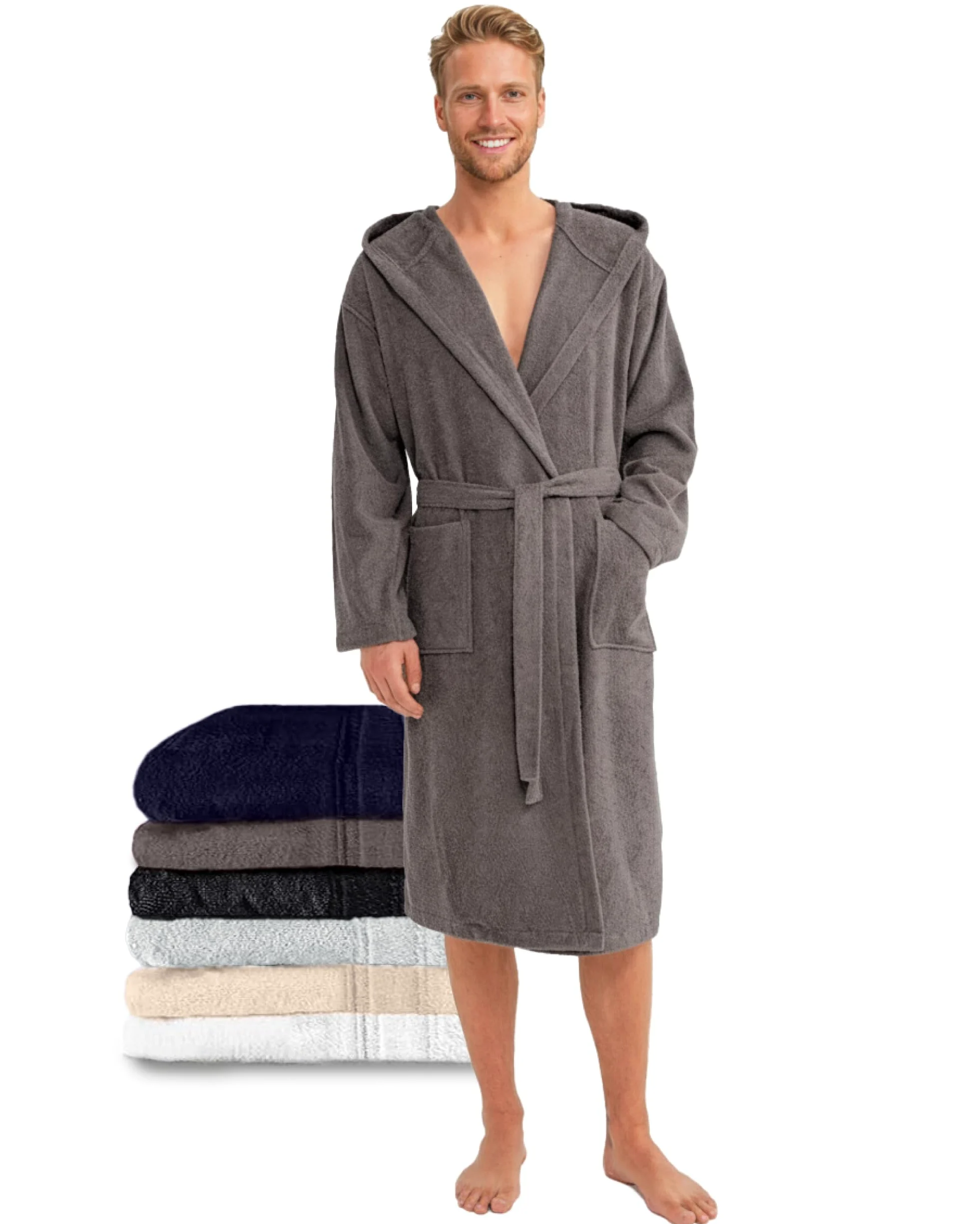 Twinzen Accappatoio Uomo Spugna con Cappuccio 100% Cotone - Morbido, Assorbente, Certificato Oeko-Tex