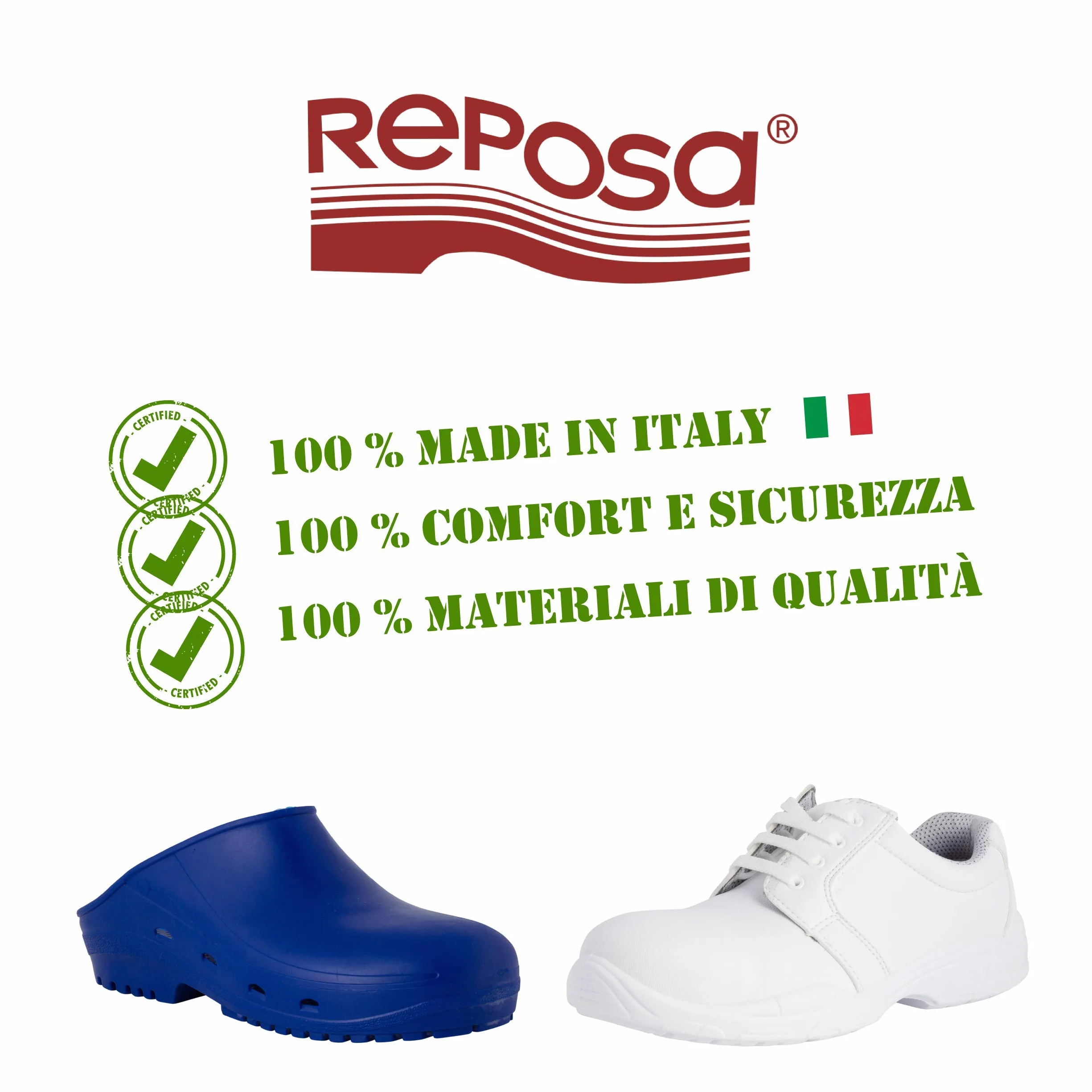 REPOSA Medical - Zoccoli Sanitari Donna e Uomo in Microfibra + Puntale di Sicurezza in Composito, Ciabatte Sanitarie Antishock e Antistatiche con Laccetto, Scarpe Sanitarie e Cucina Comode Antiscivolo